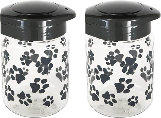 Lixit® Dog Treat Plastic Jar - Airtight Food and Treat Storage Jars for Dogs, Cats, Small Animals and Birds - Made in USA (Paw Prints - Gray, 64 Ounce (Pack of 2))