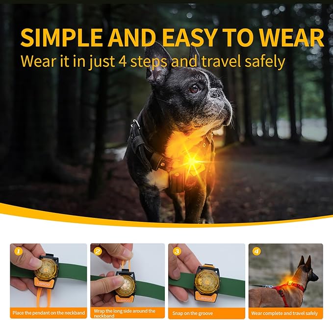LaRoo Dog Collar Light for Night Walking - USB-C Rechargeable, 13g Ultra Light Waterproof LED Pet Safety Light with 3 Modes, Small Medium Dogs, Anti-Lost Pet Camping Running Essentials(Yellow)