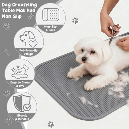 Dog Grooming Table Mat Pad Non Slip，Silicone Durable Premium Non-Slip Dog Bath Mat，Slip Mat - Bathing Mat for Pets，22.45inchX15.75inch (Dark Grey)