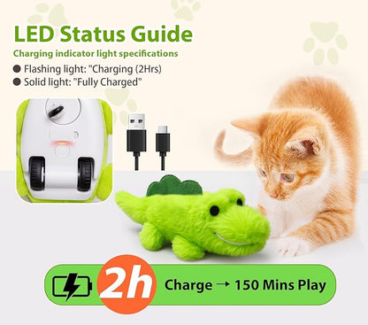 Interactive Cat Toys for Indoor Cats – Auto Moving Alligator with 360° Random Movement & Tail Wagging, Rechargeable Cat Exercise Toy with Catnip, Self-Play Fun for Bored Adult Cats-Plush
