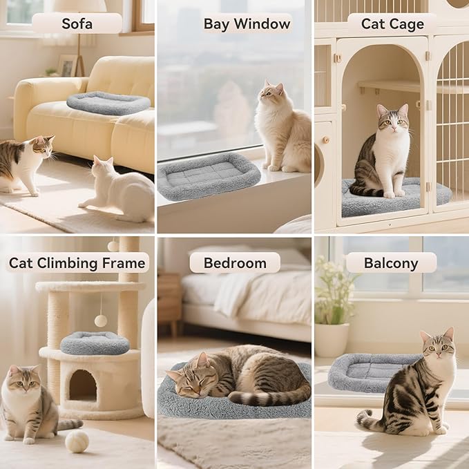 PETLESO Small Cat Bed Mat Plush Pet Cushion, 15" x 10" Cat Pad with Pillow Around for Indoor Pets, Puppy Curl Sleep Self Warming Mat for Crate Carrier/Outdoor Pet Houses, Non-Slip Bottom, Small