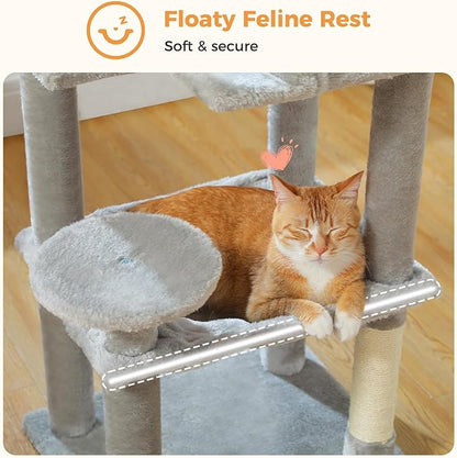 MUTTROS Cat Tree for Indoor Cats, 44.5" Multi-Level Cat Tower with Large Metal Frame Hammock, Cat Condo with 2 Scratching Posts and Top Perch for Small to Medium Cats, Grey