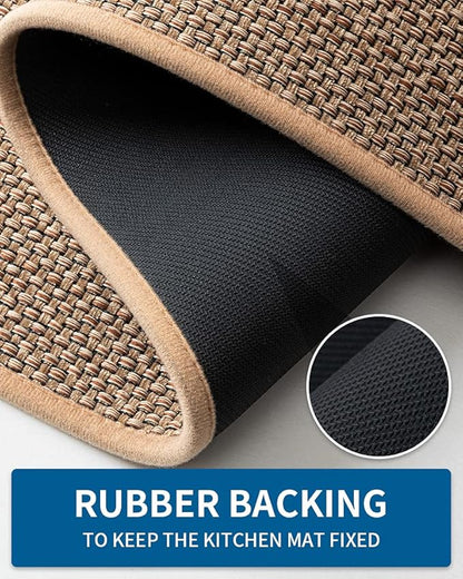 Kitchen Rugs Non Slip Washable, Absorbent Kitchen Mats for Floor, Braided Kitchen Runner Rug with Rubber Backing, Durable Dirt-Resistant Kitchen Carpet for Front of Sink (Beige,20"x47")