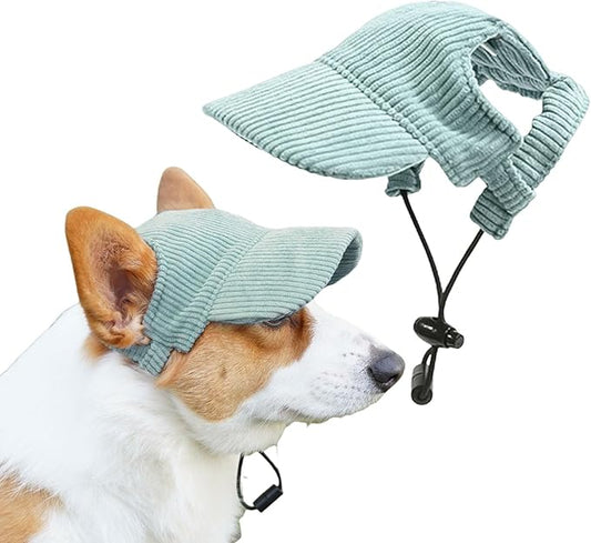 Dog Baseball Cap, Dog Cat Summer Beach Visor Hat with Ear Holes, Adjustable Puppy Sunbonnet Headdress (Green, X-Large)