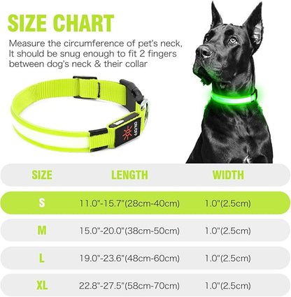 LED Dog Collar, USB Rechargeable Light Up Dog Collars, Adjustable Glow Collars for Dogs, Reusable Safety Dog Collar for Small, Medium, Large Dogs (Green, Small)