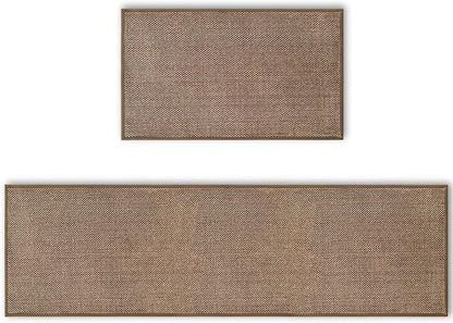 Artoid Mode Washable Kitchen Rugs and Mats Set of 2, Non-Skid Rubber Absorbent Kitchen Mats for Floor Front of Sink Hallway- 17x29 and 17x60 Inch