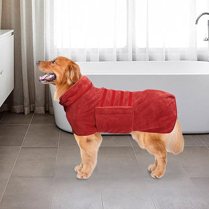 Geyecete Pineapple Grid Fast Drying Super Absorbent Dog Cat Bath Robe Towel - Red - 3XL