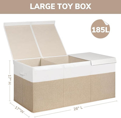 INDRESSME 185L Extra Large Toy Box, Toy Storage Organizer Collapsible Storage Bins with Lids Toy Chest for Playroom, Living Room, Toy Baskets Storage Kids, Boys Girls 39" x 17" x 17" (Beige & White)