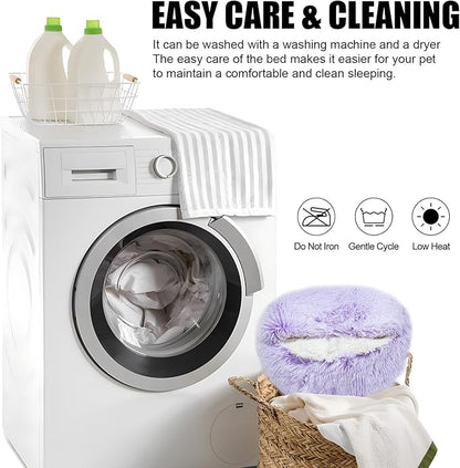 Cat Beds for Indoor Cats,Cat Cave for Puppy and Kitty,Calming Small Dog Bed for Small Dogs with Cover Cave,Cozy Warming Fluffy Washable Anti-Slip Pet Sleeping Bag(24 * 24inch,Purple)