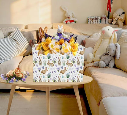 Rectangular Easter Eggs Basket Empty,Toys Storage Bin with Handles,Baby Room Decor,Gift Basket(Watercolor Eggs)