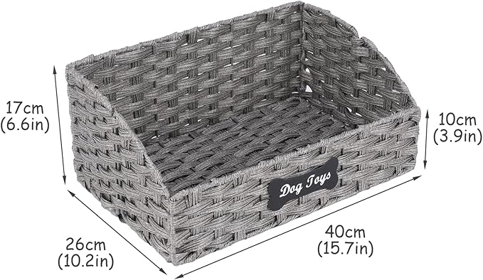Geyecete dog toy basket Foldable Pet Toy Storage Box, Gray Seagrass & Iron Wire Design for Organized Living pet toy bin basket Wicker dog toy box