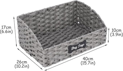 Geyecete dog toy basket Foldable Pet Toy Storage Box, Gray Seagrass & Iron Wire Design for Organized Living pet toy bin basket Wicker dog toy box
