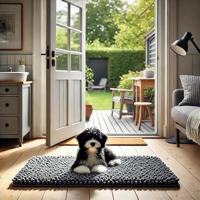 DogBuddy Dog Door Mat for Muddy Paws, Absorbent Microfiber Pet Rug, Waterproof Non-Slip Doormat, Washable Rugs for Dogs, Entryway Indoor Outdoor Mat, Dog Supplies (XL, Mist)