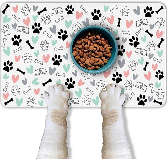 Dog Food Mat for Pet Cat Food Mat, Paws Absorbent Quick Dry Dog Bowl Mats for Food and Water, Non-Slip Cat Pet Feeding Mats for Floor Placemats 12"x20"