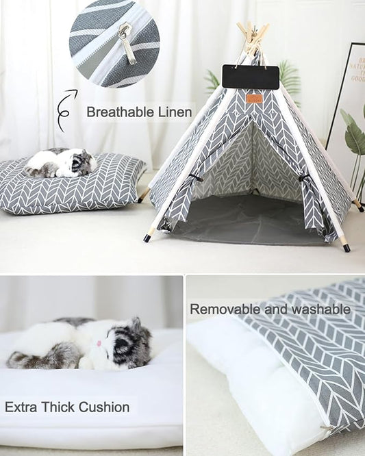 Little Dove Pet Teepee House for Dogs and Cats Pet Teepee Tent Medium to Small White and Black