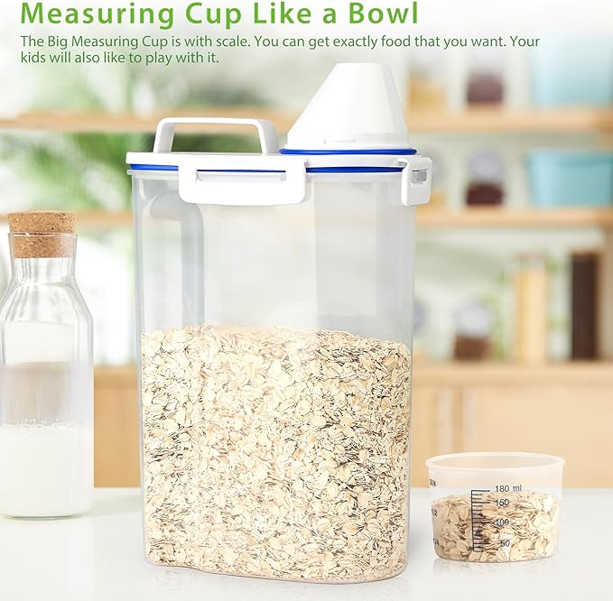 Rice Storage Container, 3 to 5Lbs Dry Food Airtight Container, Pet Dog Cat Food Canister, BPA Free Clear Plastic Kitchen and Pantry Organization Bin for Oatmeal, Grain, Cereal, Pasta, Flour