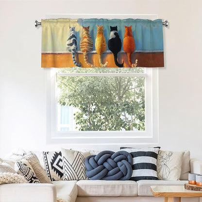Cute Cat Curtain Valance Short Rod Pocket Window Treatment for Living Room Bedroom Kitchen Bathroom 1 Panel 54" W x 18" L
