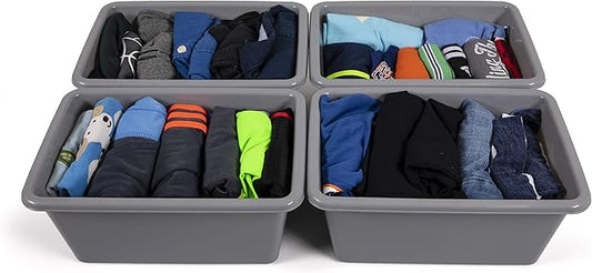 Humble Crew Toy Storage Bins for Kids, Set of 4, Grey, Small - Sturdy, Colorful Plastic Storage Bins for Classroom, Playroom, Nursery, and More - Premium Toddlers Toy Organizer Bins