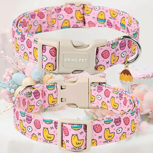 ARING PET Easter Dog Collar-Cute Adjustable Pink Chick Pet Collars Puppy Collar Gifts with Quick Release Buckle for Girl Boy Dogs-M