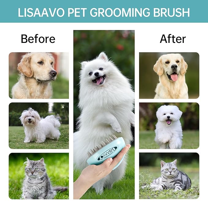 Pet Grooming Brush for Long & Short Hair Dogs Cats,Multi-purpose silicone massage & bath brush for pets,promotes shiny coats,Pink