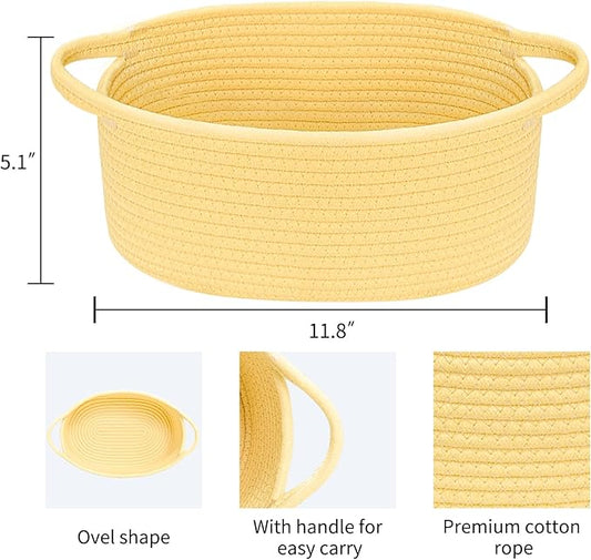 ABenkle Small Basket with Handles - Decorative Durable Rope Woven Storage Bin Shelf Storage Organizer Cube, Easter Baby Gift Basket, 12"x8"x5"