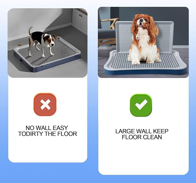Pee Pad Holder,Indoor Dog Potty Pad,Puppy Potty Training Tray,for Small and Medium-Sized Dogs,20"*15", with Pee Wall, Non-Skid Feet(Navy Blue)