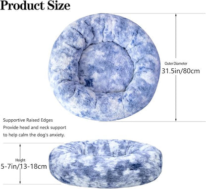Calming Dog Bed for Medium Dogs Cats, Puppy 31'' Round Anti-Anxiety Warm Fluffy Plush Faux Fur Bed, Soft Anti-Slip Donut Washable, Cozy Medium Puppy Bed, Fits up to 50 lbs Pets