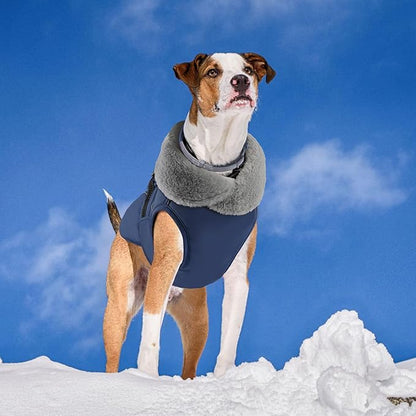 PETDSH Dog Coat Large, Windproof Dog Jacket with Warm Fleece Lining, Thickened Collar Dogs Winter Coat, Adjustable Reflective Pet Coats for Cold Weather (Navy Blue, XXX-Large)