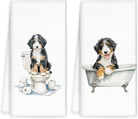 Funny Bernedoodle Dog Hand Towels Set of 2, Gifts for Bernedoodle Dog Owners Lovers, Cute Puppy Pet Decor for Bathroom, Funny Pet Lovers Gifts Toilet Hand Towels for Bathroom Washroom,16x24In