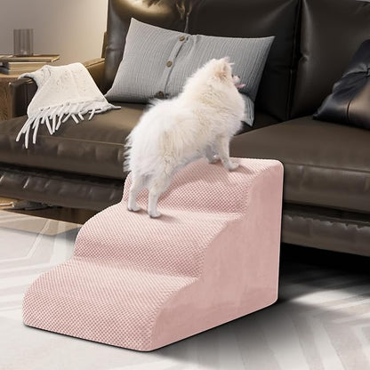 Dog Stairs for Small Dogs - High Density Foam Pet Steps, Extra Wide Dog Ramp with Non-Slip Bottom for High Beds, Couch and Sofa, Best for Dogs Injured, Older Doggy Cats,3 Steps, Pink