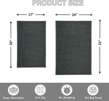 Ultra Thin Indoor Door Mat, Low-Profile Door Mats Indoor Entrance, Non-Slip Natural Rubber Backing Doormat, Washable Entryway Doormats, Fade Resistant Dirt Trapper for Kitchen, 17''x29'', Grey