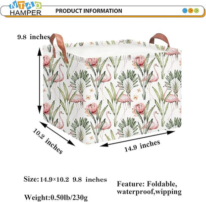 Rectangular Storage Basket Empty,Storage Bin with Handles,Room Decor,Gift Basket,Book Box(Watercolor Flamingo)