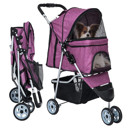 Dog Stroller for Small Dogs,Pet Stroller Strolling Cart Folding Pet Gear Lightweight Waterproof with Storage Basket for Puppy Small Medium Dogs Cats for Travel,Purple