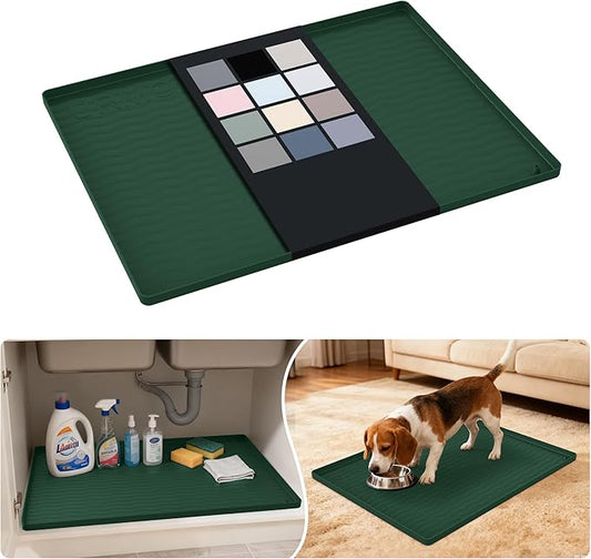 URMONA Waterproof Silicone Under Sink Mat 25'' x 19'' Shelf Liner for Kitchen and Bathroom, Cabinet and Counter Protector, Storage and Organizers, Litter Mat, Pet Cat Puppy Essentials(Green)