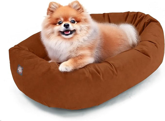 Majestic Pet Suede Shredded Memory Foam Mix Calming Dog Bed Washable - Cozy Soft Round Dog Bed with Spine for Head Support - Fluffy Donut Dog Bed, 24 Inch, Rust