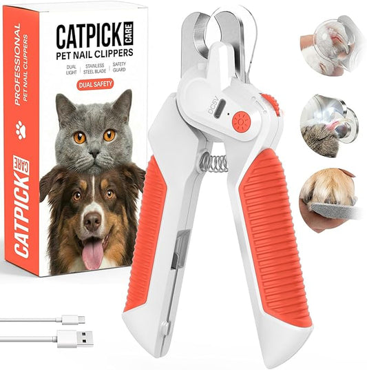 Dogs & Cats Nail Clippers with Light – Safety Guard Pet Nail Trimmer Reveals the Quick, Stainless Steel Blades, Beginner Friendly Grooming Tool for Home Use, Suitable for Small, Medium & Large Pets