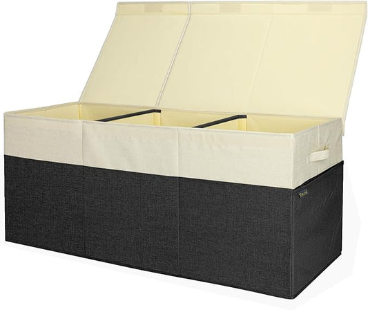 BALEINE Fabric Storage Bins with Lid, Collapsible Extra Large Storage Boxes Bins Baskets with Divider for Home Organizing (37.5"x13"x16", Black&Beige)