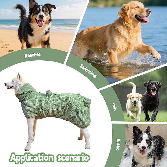 Super Absorbent Dog Bathrobe Pineapple Soft Fast Drying Dogs Towel Robe Adjustable Drying Coat for After Bath with Hood (Pineapple Green, XX-Large)