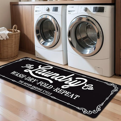 Pauwer Laundry Room Rug Runner 24"x60" Waterproof Rubber Laundry Mat Non Slip Kitchen Mats for Floor Washable Floor Mat Runner Rug for Farmhouse Mudroom Washroom Bathroom Decor