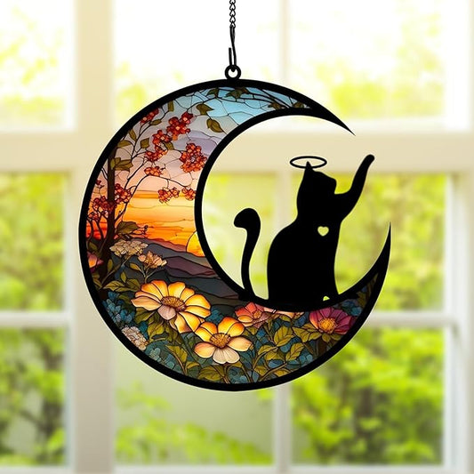 BamLue Cat Memorial Suncatcher for Windows Memorial Ornament, Pet Sympathy Gift to Memorialize the Loss, Cat Sun Catchers with Personalized Decorations in Loving Memory for Loss Cat