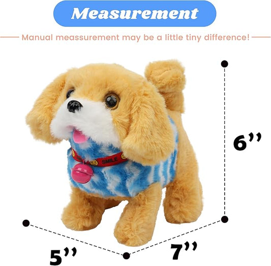 Hopearl Walking Dog Golden Retriever in Blue Vest Interactive Electronic Pet Plush Toy Puppy Woof and Moving Animated Nodding Head Gift for Toddlers Birthday, Brown, 7''