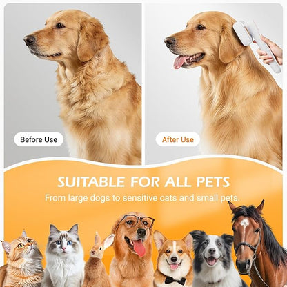 3-in-1 Pet Steam Brush: Rechargeable Grooming Tool with Gentle Mist Spray for Shedding Control, Self-Cleaning, 2-Speed, Waterproof, Safe Rounded Tips - For Dogs, Cats, Rabbits & All Coats