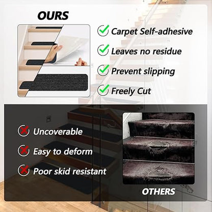 Non-Slip Stair Treads, 7.8" X 30" (15-Pack) Stair Runner Indoor Outdoor Mat, Grey Slip Resistant Stair Tread Mats Step Covers Pads for Elders, Kids and Pets (30" x 7.8", Grey)