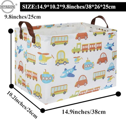 HIYAGON Kids Storage Basket Baby Boy Basket Cute Storage Bin Organizer Boxes Kids Toy Rectangular Car Room Decor Book Shelf (Car)