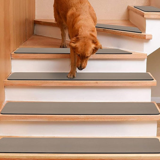 Rubber Backed Stair Carpet Treads Set of 15, Non Slip Stair Tread Covers for Wooden Steps, Machine Washable Basement Step Rugs Stair Pads, 8"x30", Brown