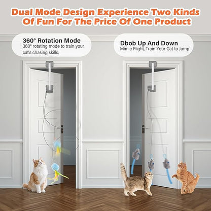 Rechargeable Electric Cat Teaser – Interactive Door Clip Teaser for Cats, 2 Motion Modes (360° Spin & Irregular Jumping), Smart Auto Cat Toy for Exercise & Fun (Grey)