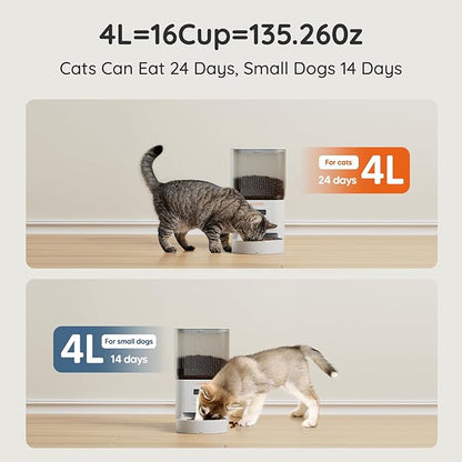 WOPET Automatic Cat Feeder, 4L Automatic Dog Feeder with 180-Day Battery Life, Programmable Cat Food Dispenser with Stainless Steel Bowl，1-6 Meals Per Day