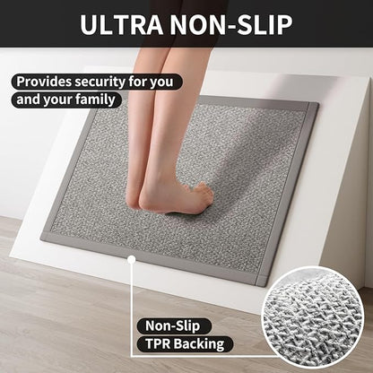Kitchen Mats for Floor, Rubber Backing Kitchen Rugs Non Slip Washable, Super Absorbent Jute-Like Braid Kitchen Runner Rug Sink Mat Standing Mat, Easy to Clean, Gray 17"x30"