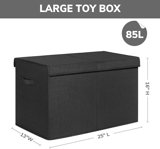 INDRESSME 25"x13"x16" Large Toy Storage, Foldable Storage Bins with Dividers, Toy Chests for Closet, Playroom, Bedroom, Toy Box for Kids, Boys Girls (Black)