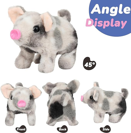 Hopearl Walking Spotted Pig Pet Piggy Interactive Crawling Piglet Electronic Plush Toy Pig Oink Twitch Nose Wag Tail Animated Gifts for Toddlers Birthday, 8''